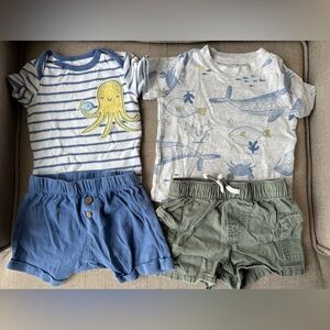 Baby Boys Ocean Outfit Sets 6 Months - Two 2-Piece Sets - Blue & Olive